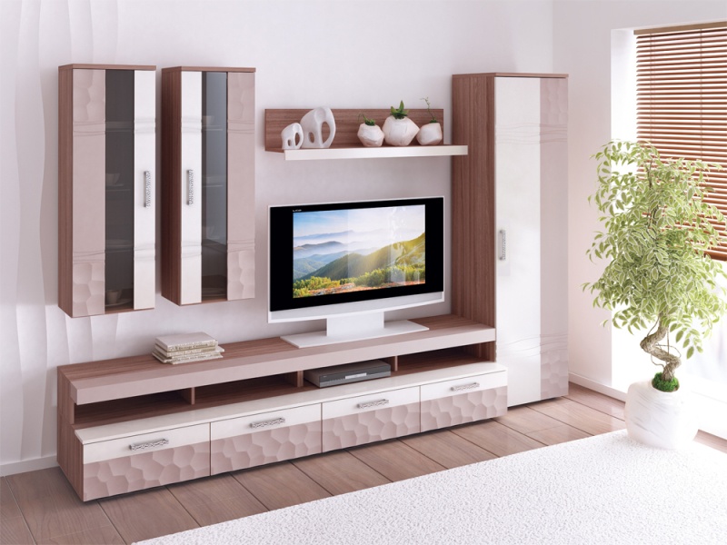 Мебельная стенка для гостиной - композиции, материалы, варианты выбора - фото 7