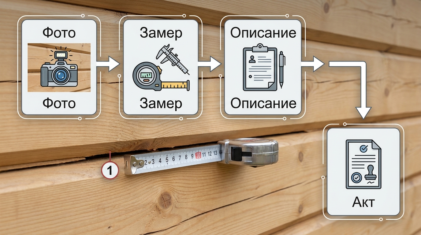 Фиксация дефектов при приемке сруба с фото и замерами