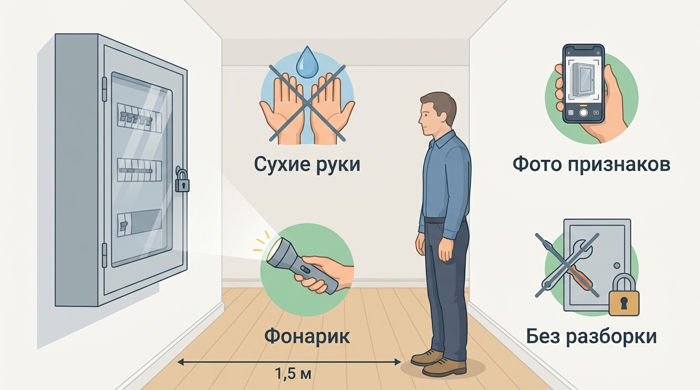 Инфографика безопасной подготовки к осмотру электрощита