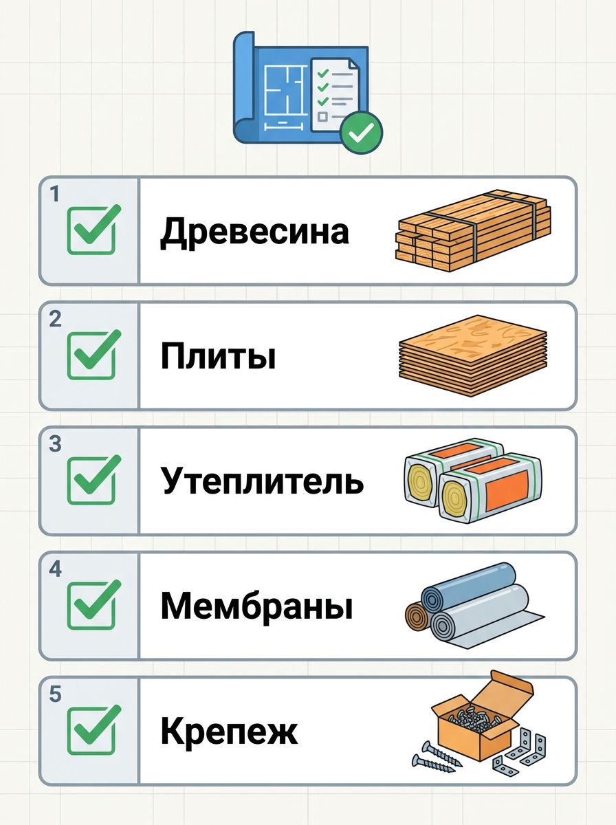 Чек-лист приемки материалов для каркасного дома: древесина, плиты, утеплитель, мембраны и крепеж