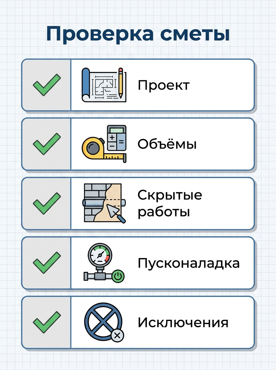 Чек-лист проверки сметы на инженерные системы частного дома