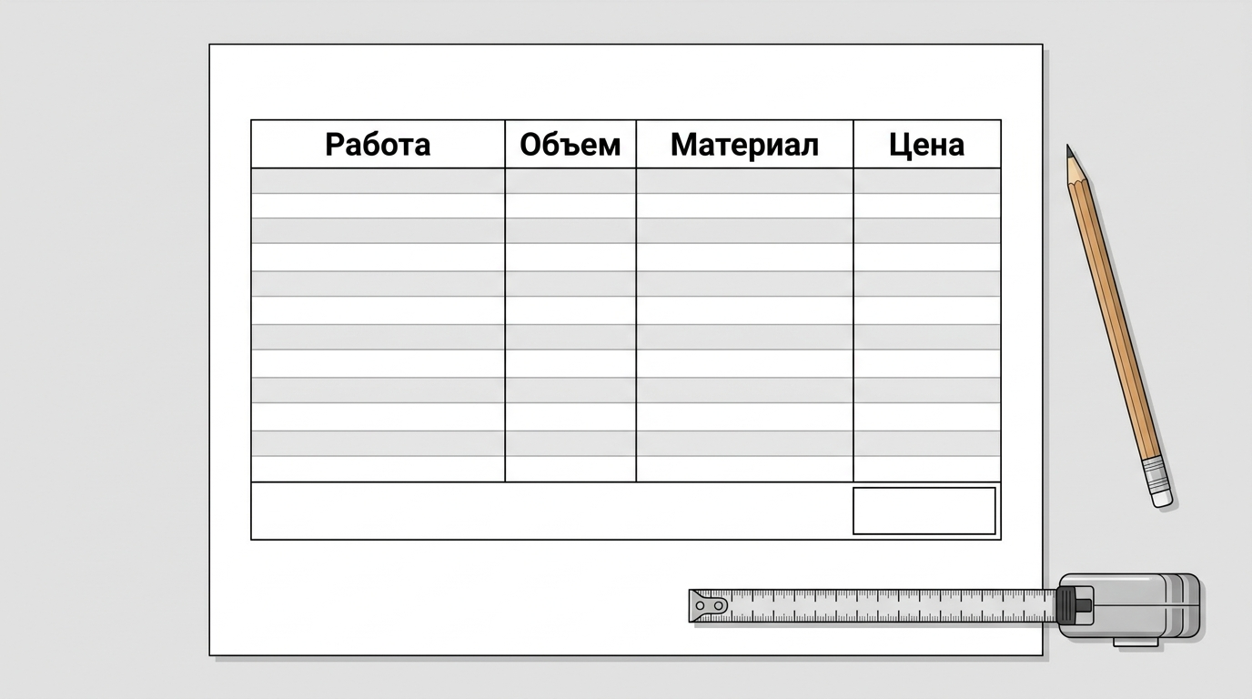 Пример фрагмента детализированной сметы с объемами работ и материалами