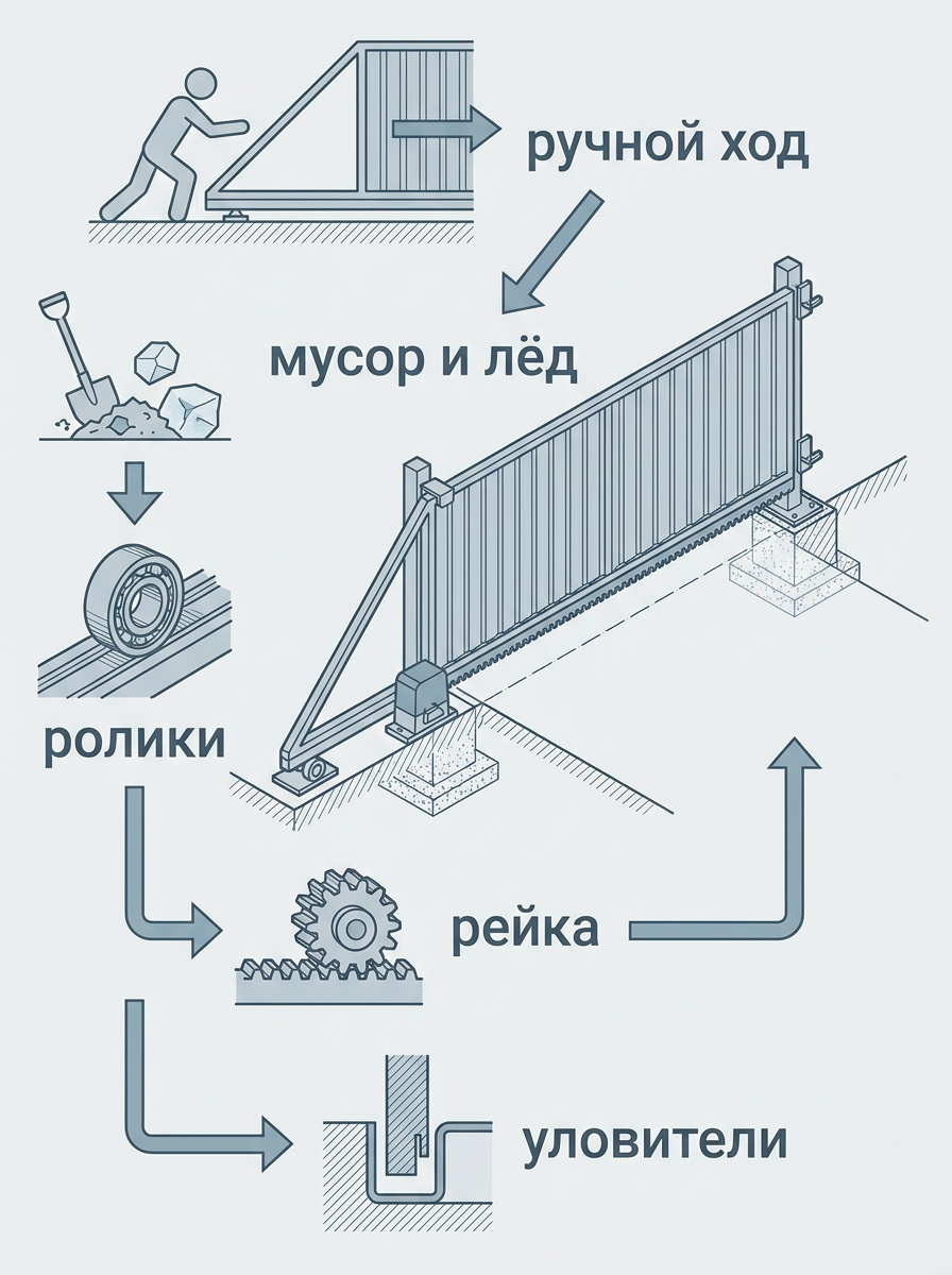Чек-лист диагностики заедания откатных ворот