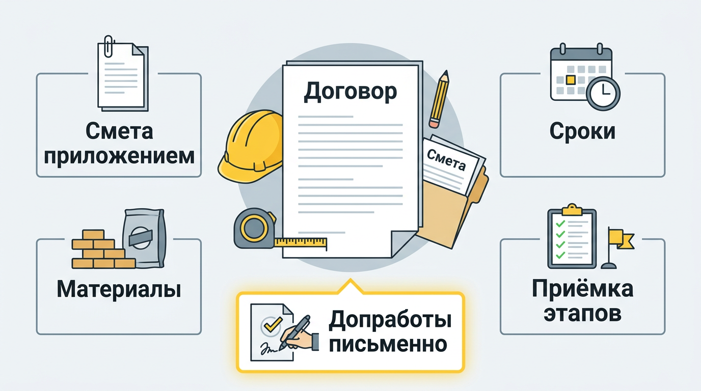 Ключевые условия договора для защиты от допработ при строительстве дома