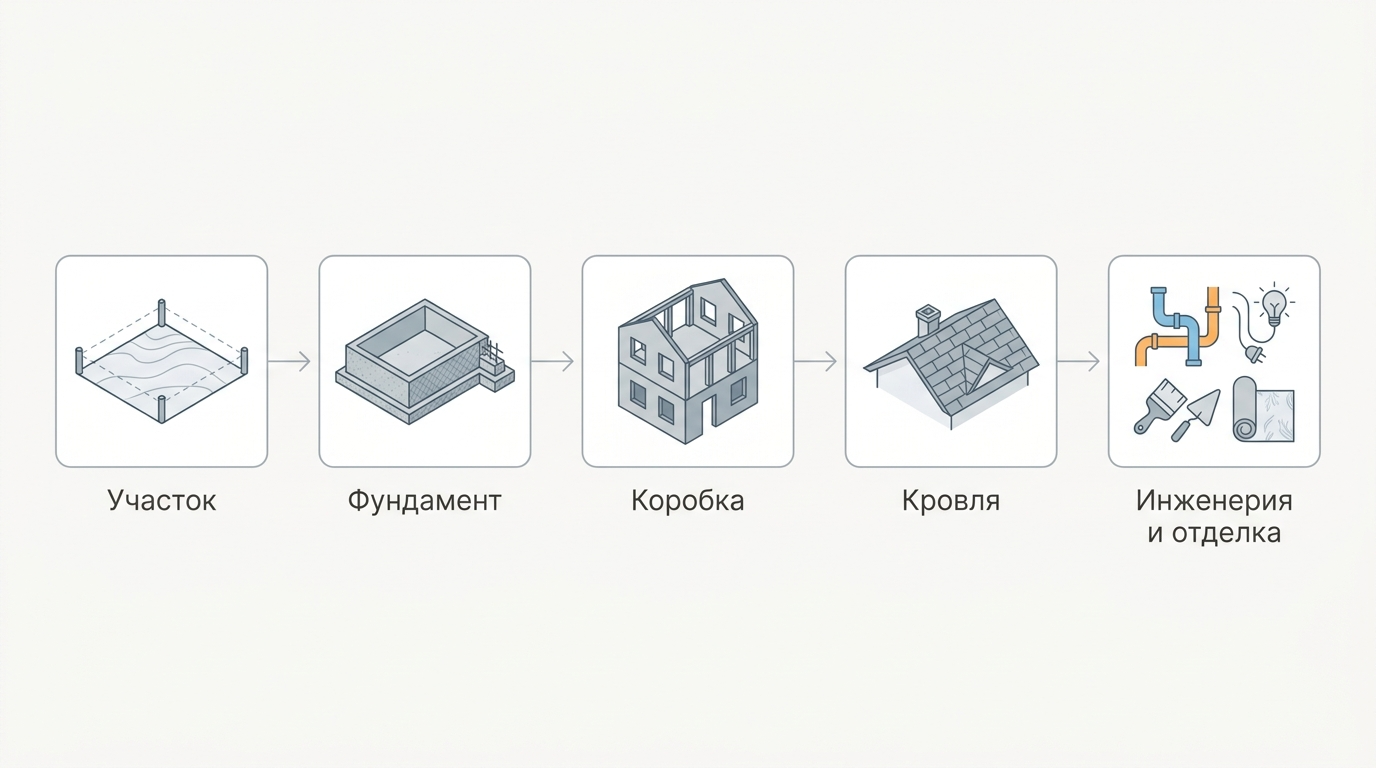 Схема этапов строительства частного дома от подготовки участка до чистовой отделки