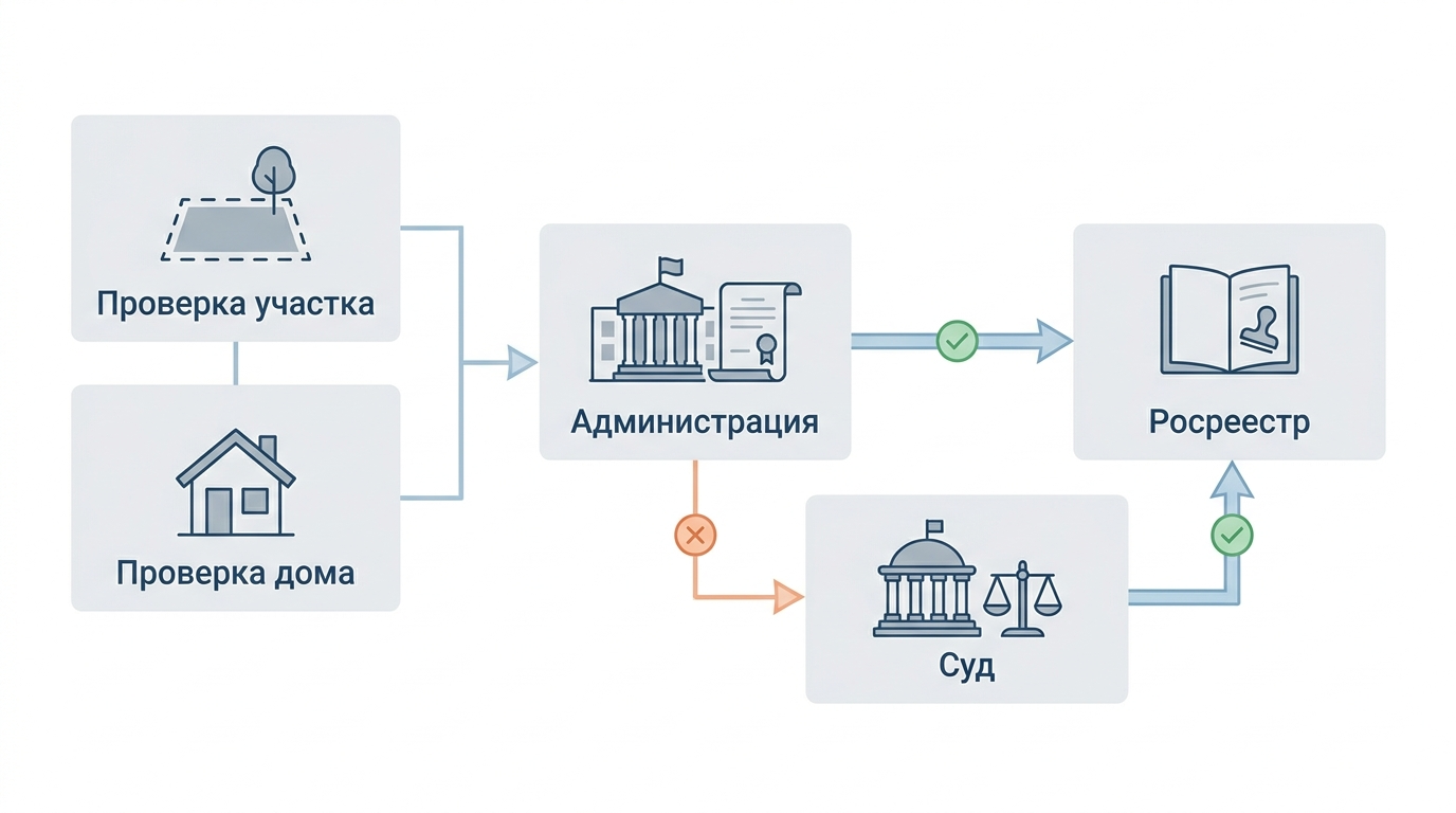 Схема этапов легализации самовольного частного дома