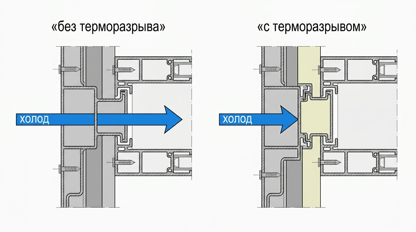 Сравнение дверной коробки без терморазрыва и с терморазрывом