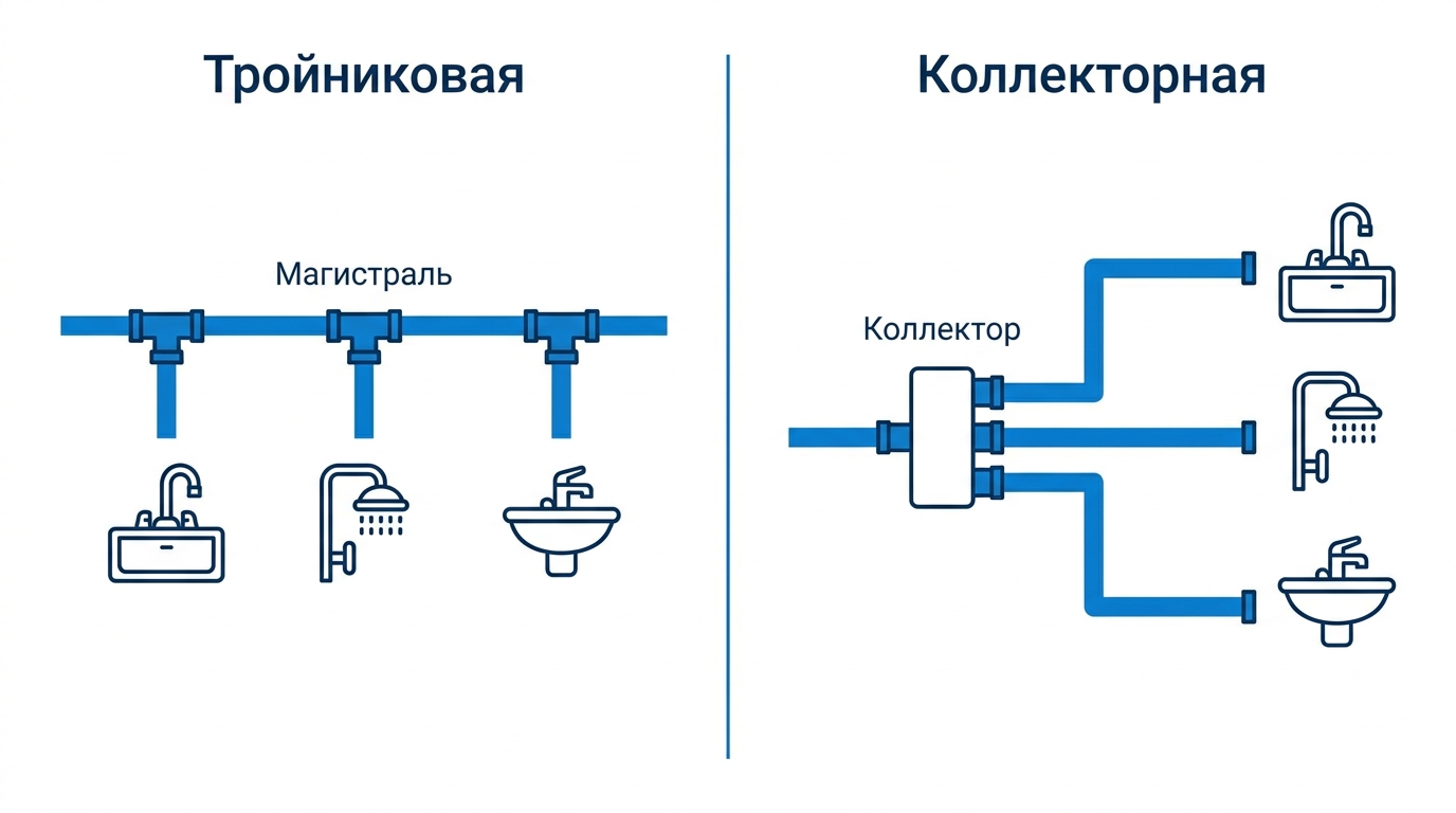 Сравнение коллекторной и последовательной разводки водоснабжения