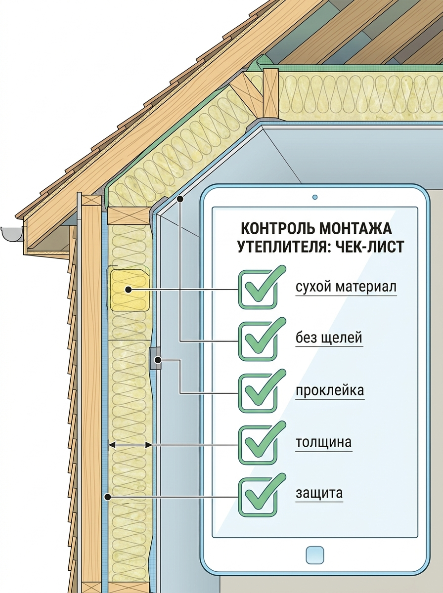 Чек-лист контроля монтажа утеплителя в частном доме