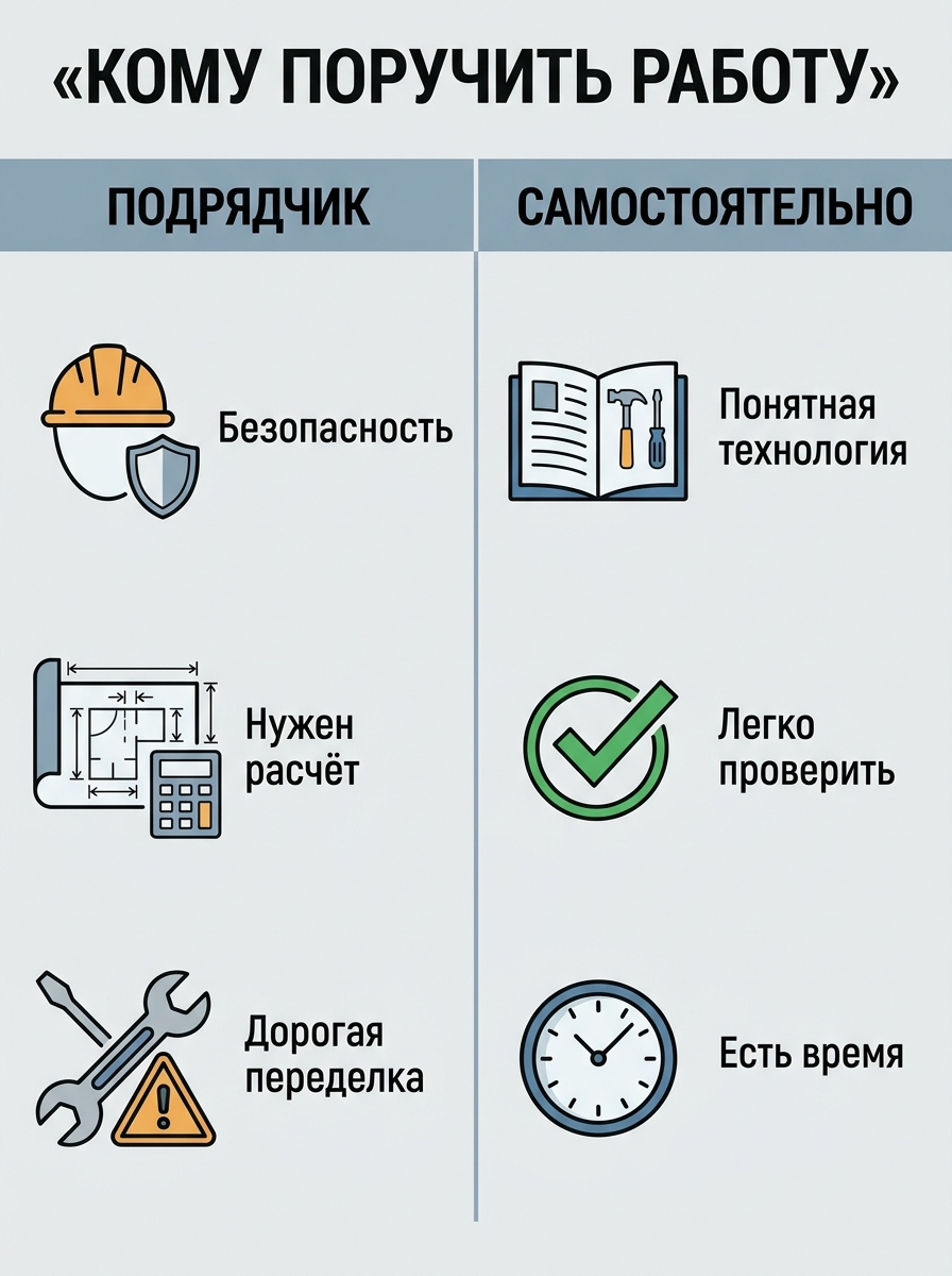 Чек-лист критериев выбора работ для подрядчика или самостоятельного выполнения