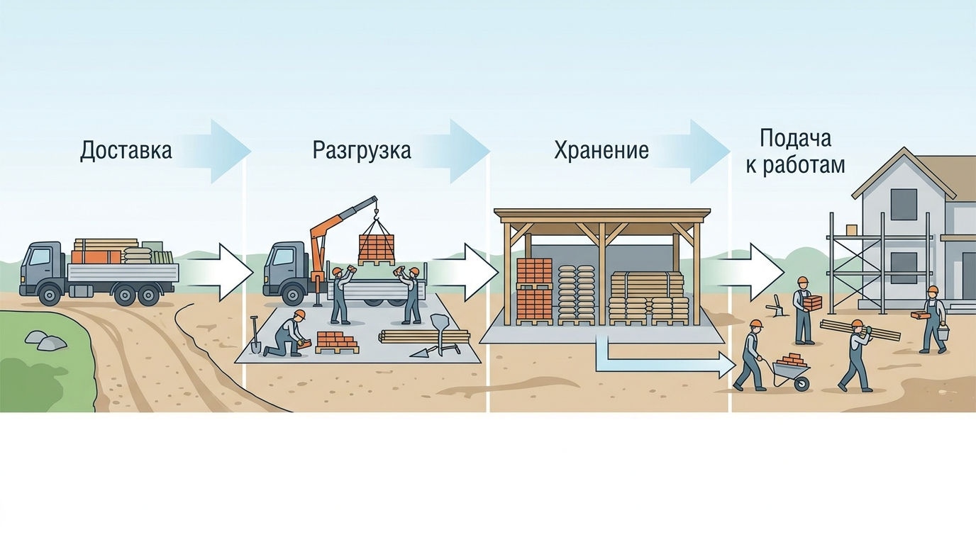 Логистическая цепочка закупки, доставки и хранения строительных материалов