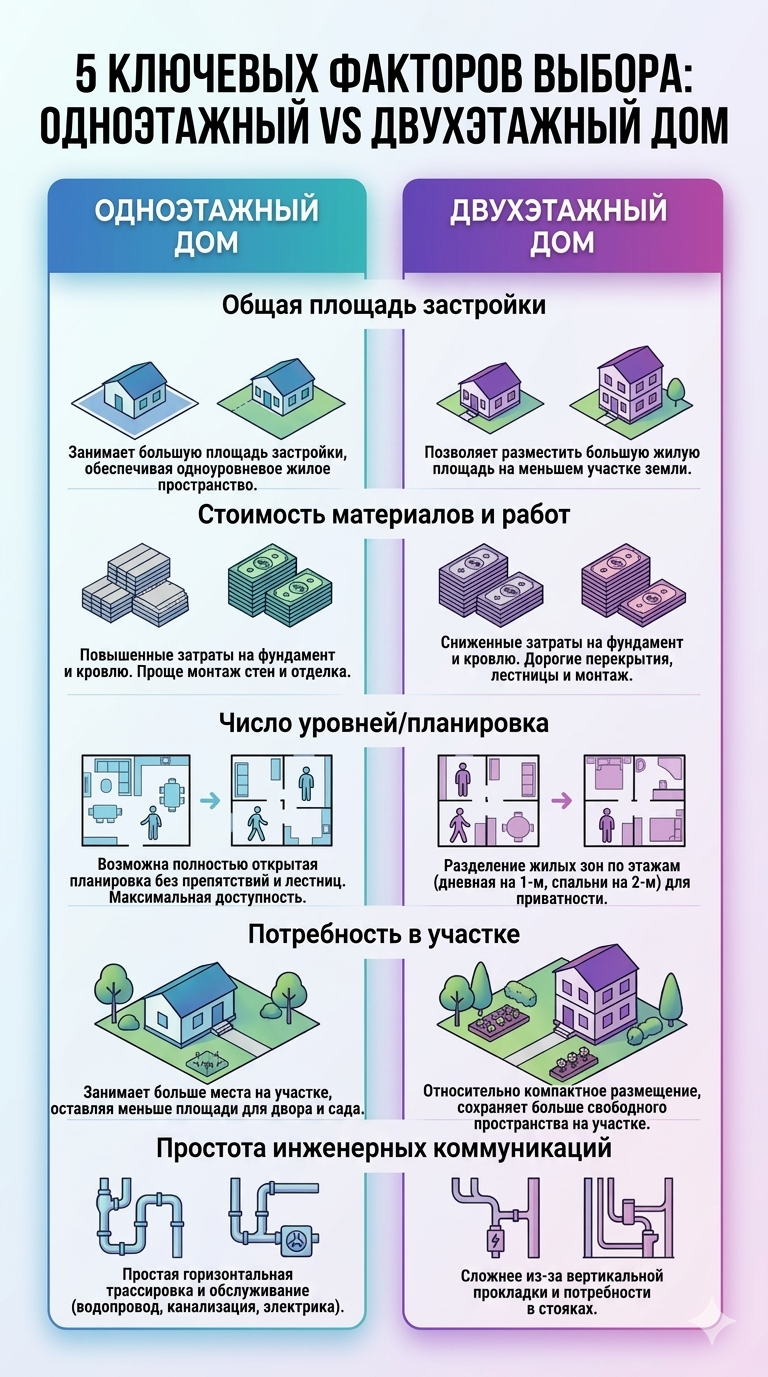 Одноэтажный или двухэтажный дом: как выбрать подходящую планировку в 2026 году