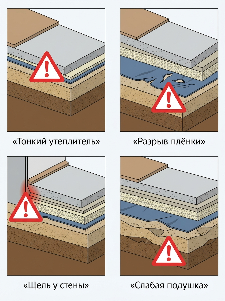 Чек-лист ошибок при утеплении пола по грунту