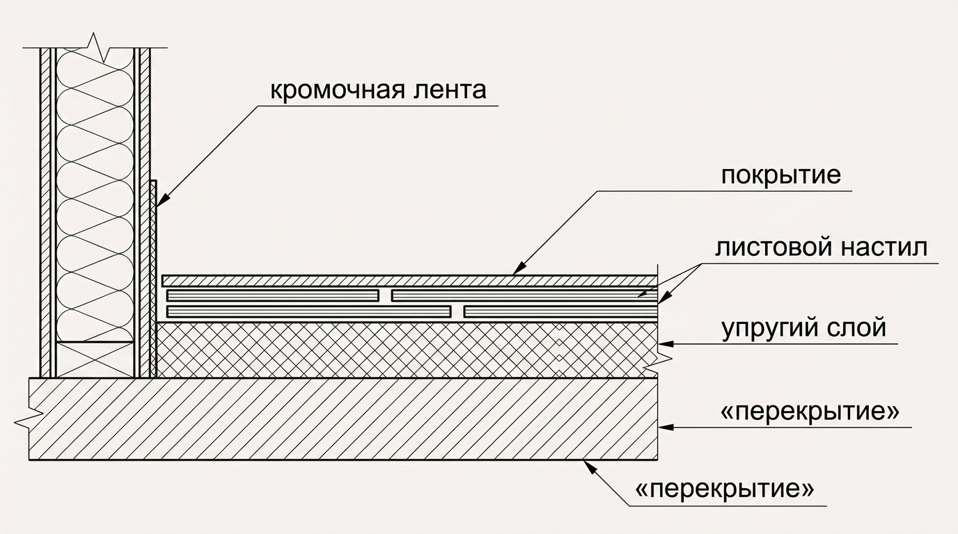 Схема плавающего пола для снижения ударного шума