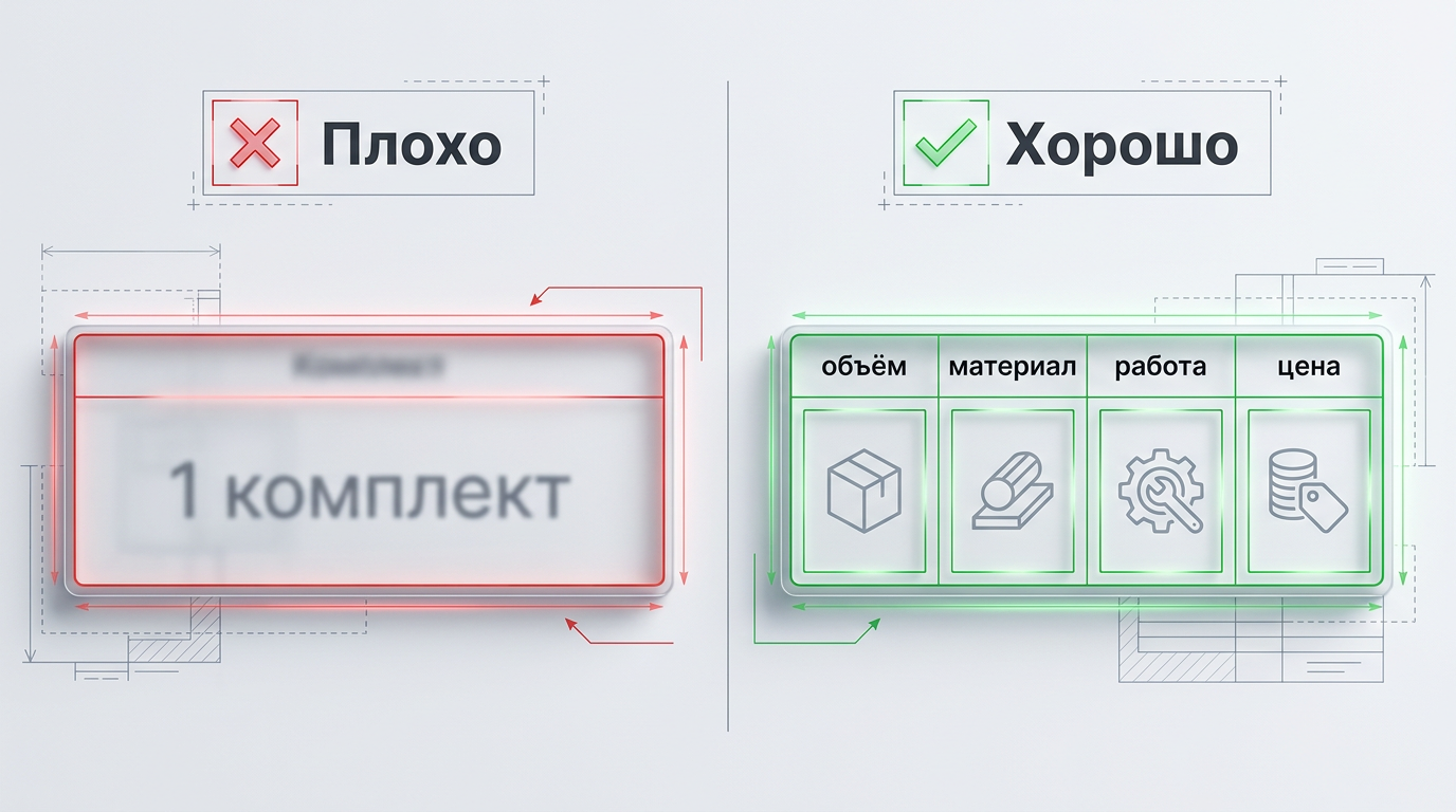 Сравнение плохой и правильной детализации строки сметы