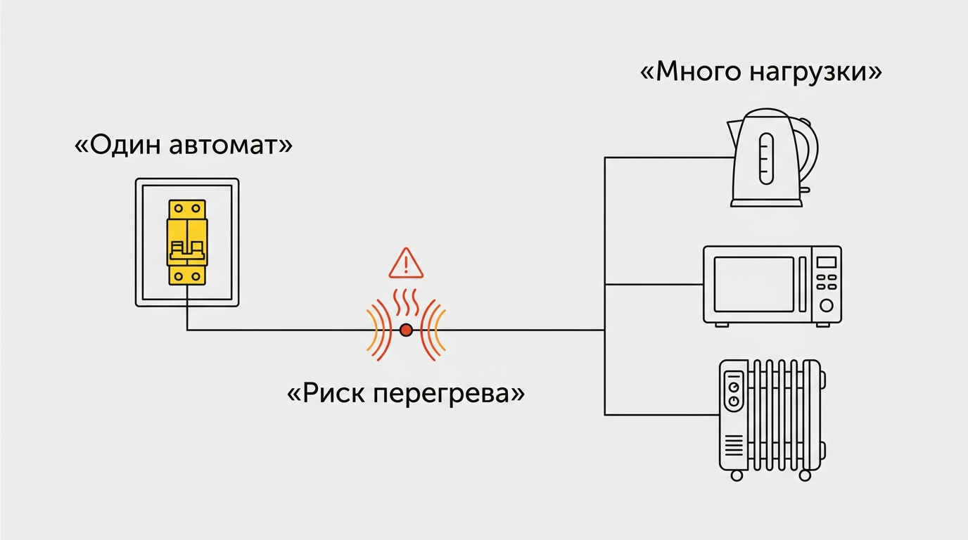 Схема перегрузки одной линии несколькими мощными приборами