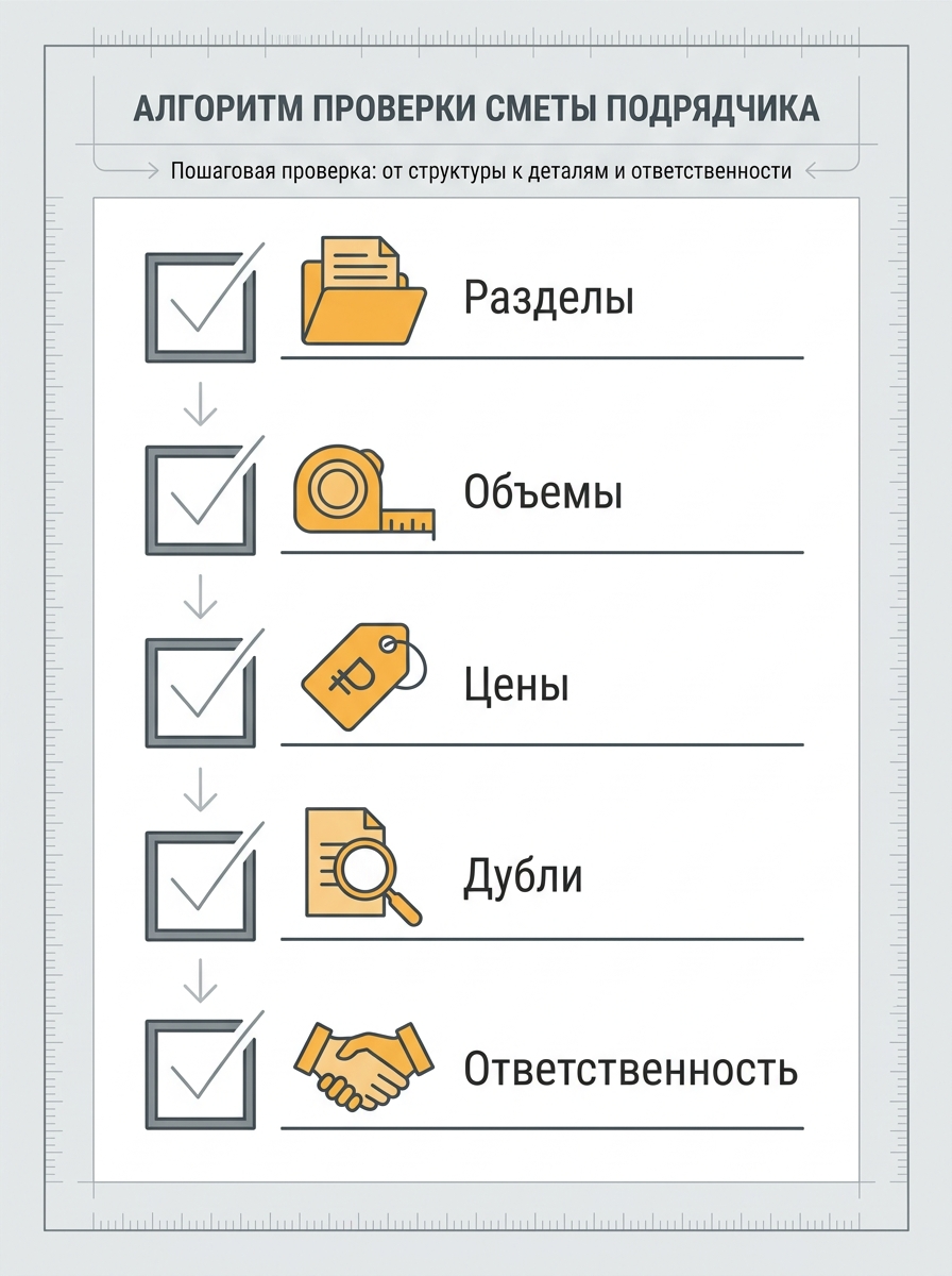 Чек-лист проверки сметы подрядчика частным застройщиком