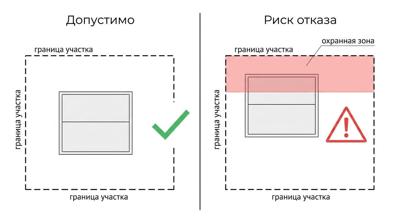 Сравнение корректного и рискованного расположения дома на участке