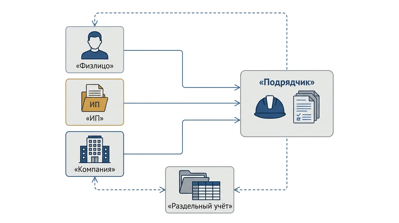 Схема вариантов оплаты строительства частного дома физлицом и ИП