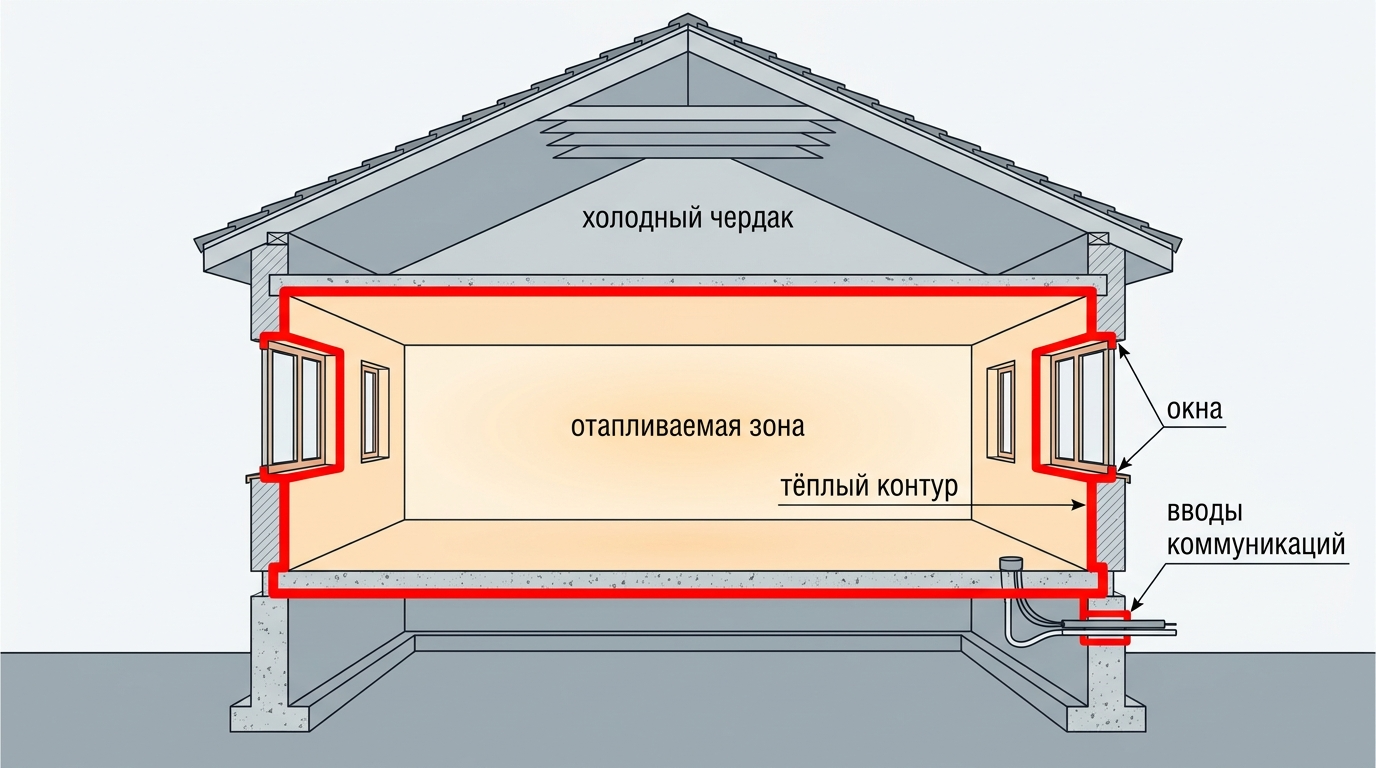 Схема теплого и воздушного контура частного дома