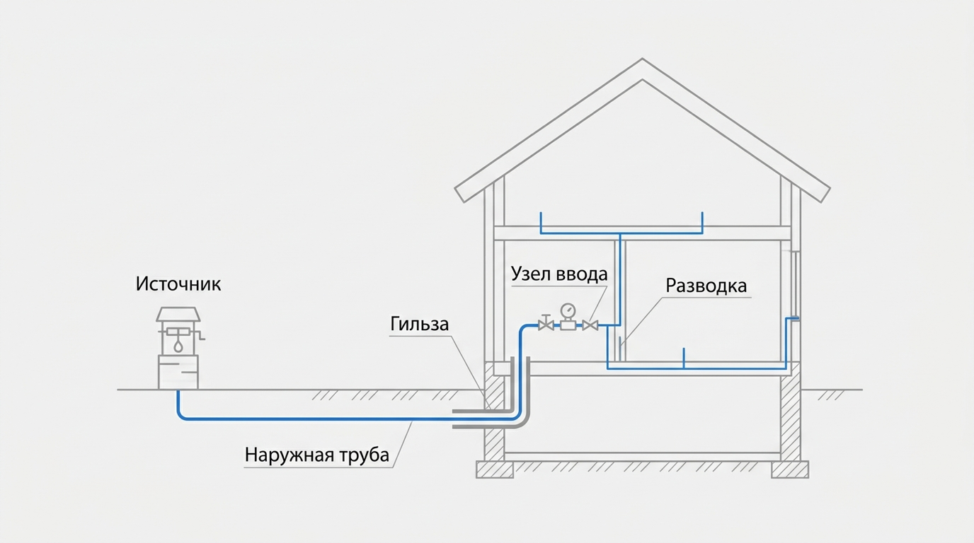 Схема ввода воды в дом от источника до внутренней разводки