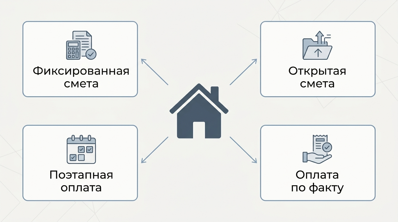Схема основных моделей оплаты строительства частного дома