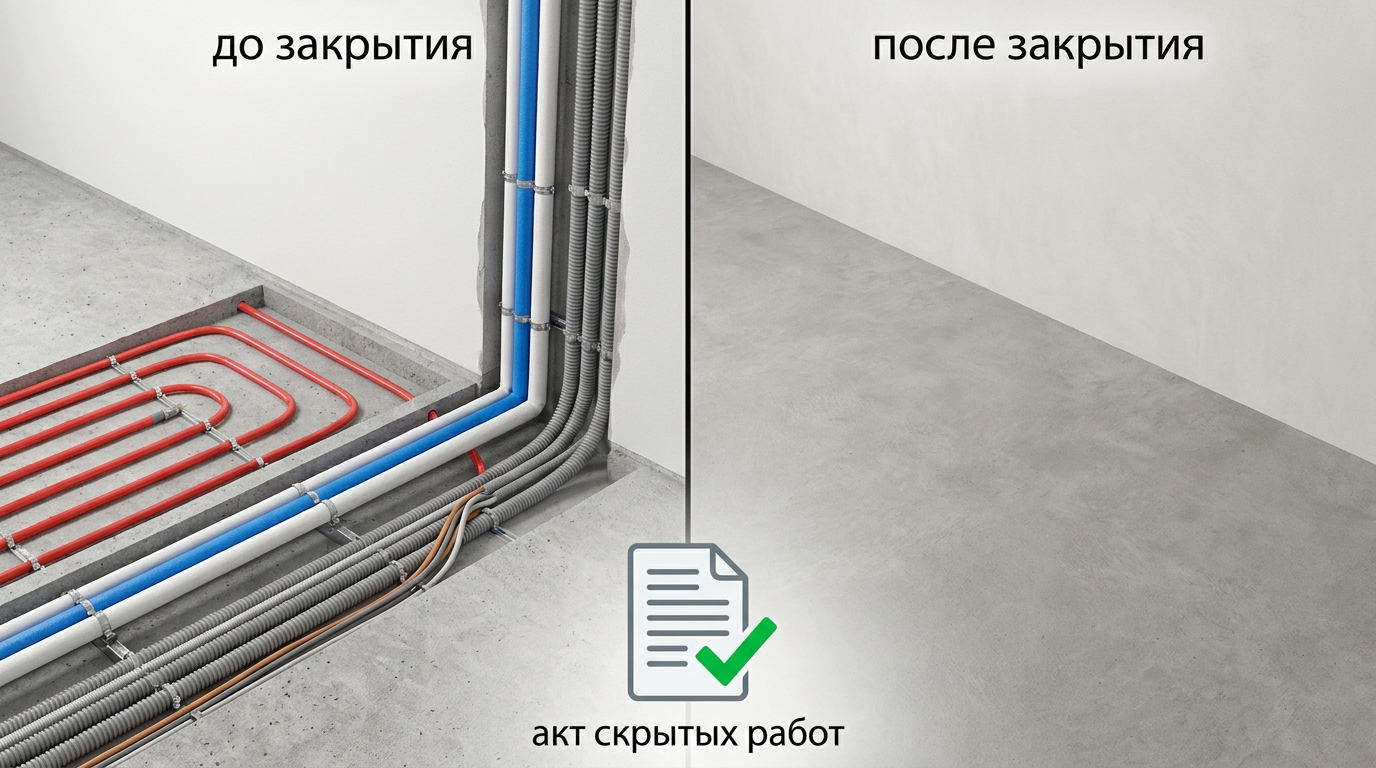 Скрытые работы инженерных систем до закрытия стяжкой и отделкой