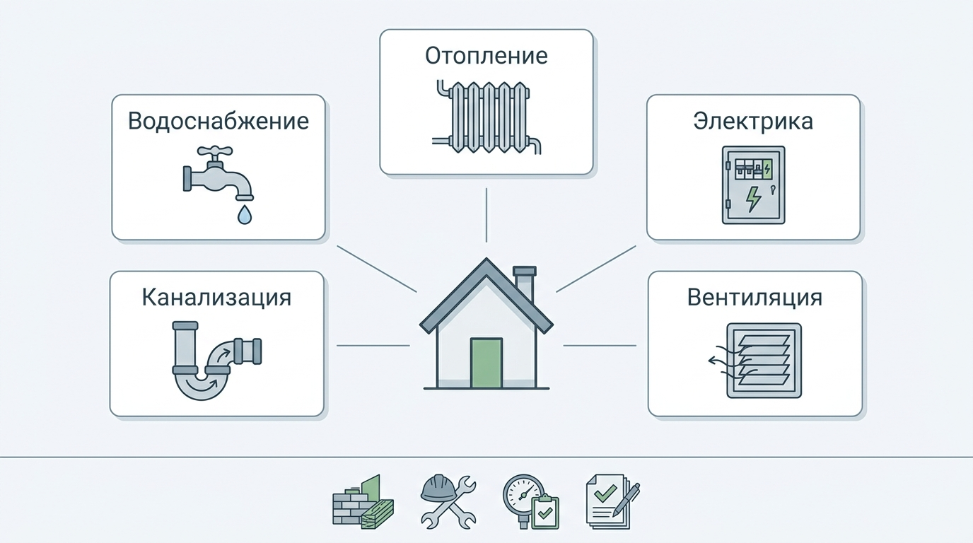Схема структуры сметы на инженерные системы частного дома по разделам