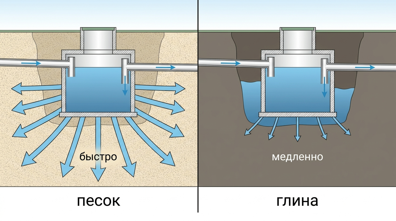 Сравнение песчаного и глинистого грунта для размещения септика