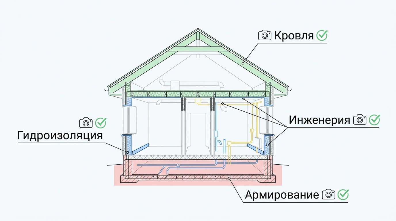 Схема ключевых точек приёмки скрытых работ при строительстве дома