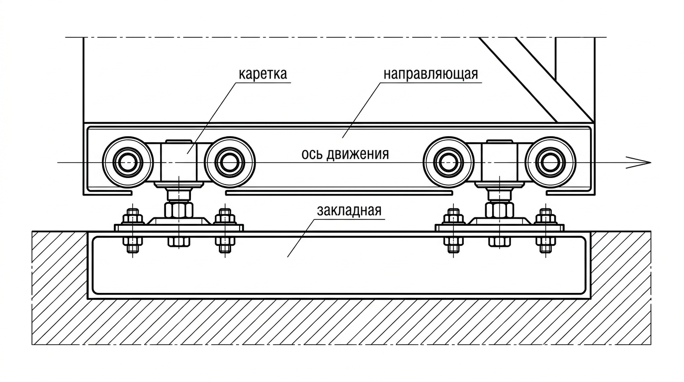 Установка роликовых кареток и направляющей балки откатных ворот