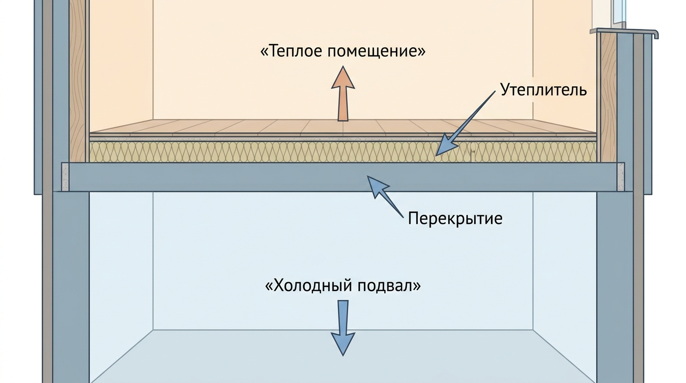 Схема утепления перекрытия над холодным подвалом