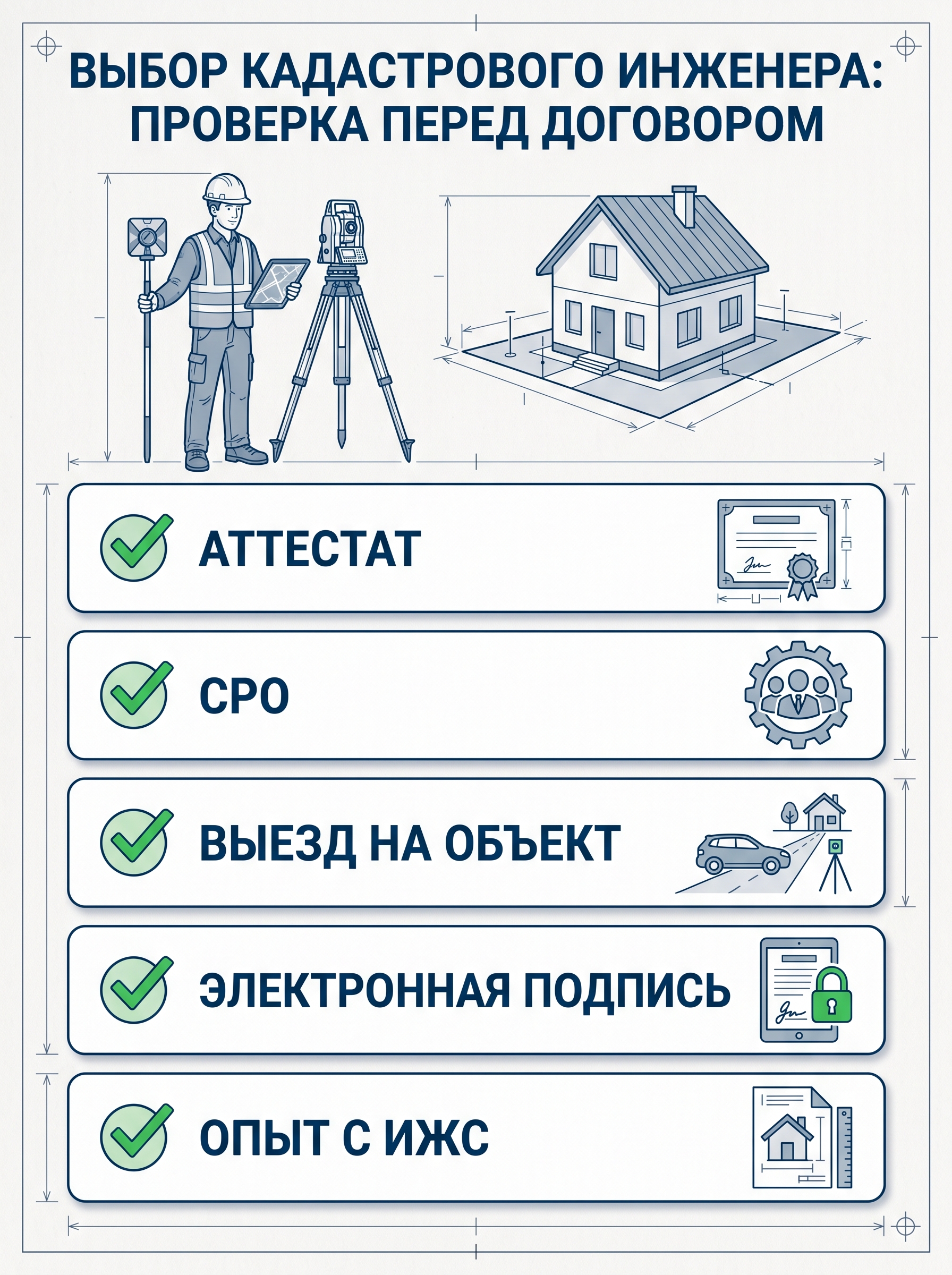 Чек-лист выбора кадастрового инженера для подготовки технического плана дома