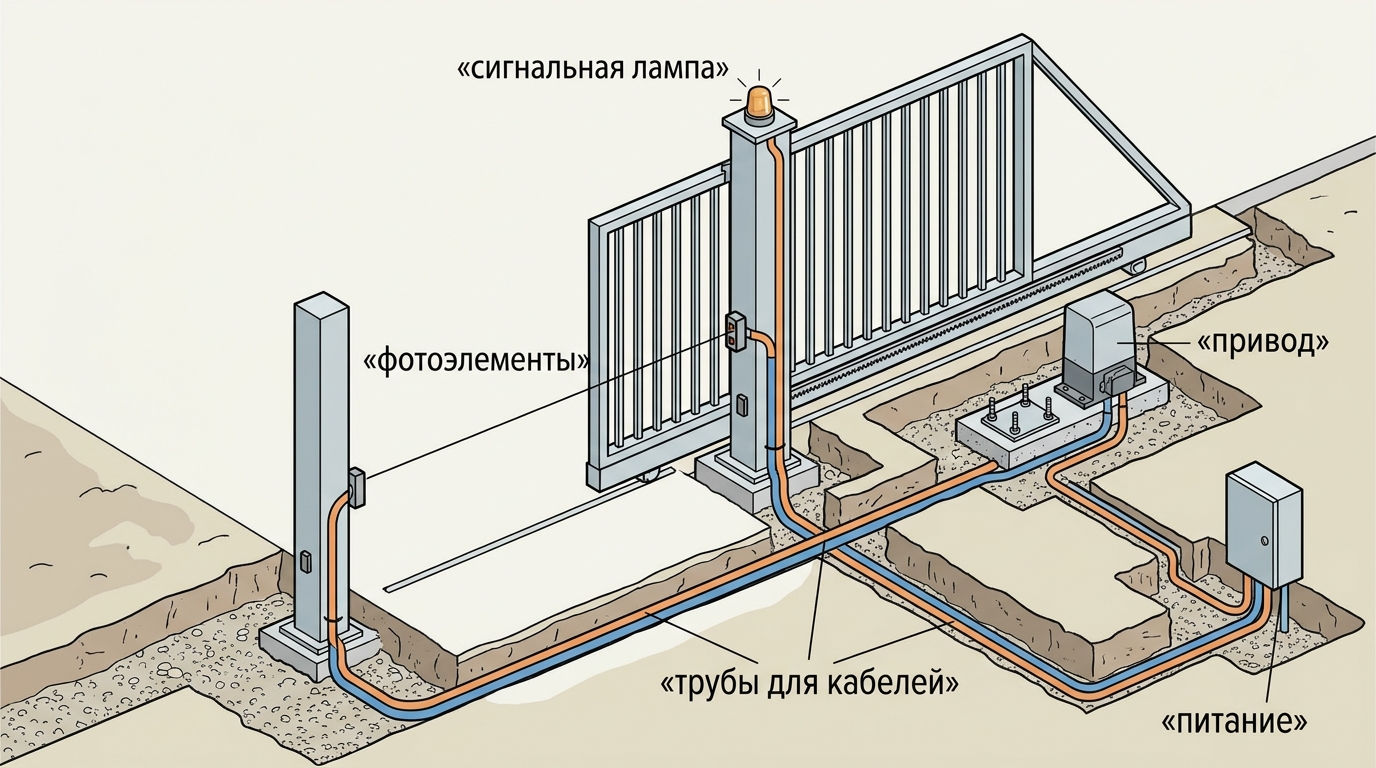 Закладные и кабельные каналы для автоматики откатных ворот