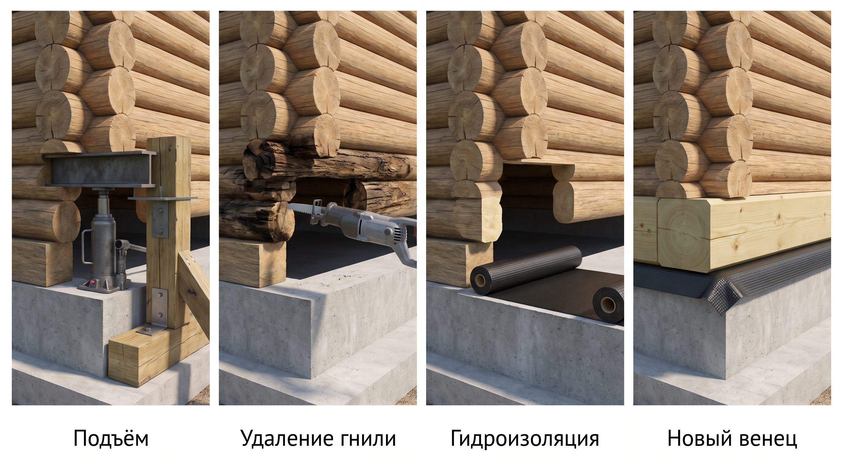 Поэтапная замена нижнего венца деревянного дома
