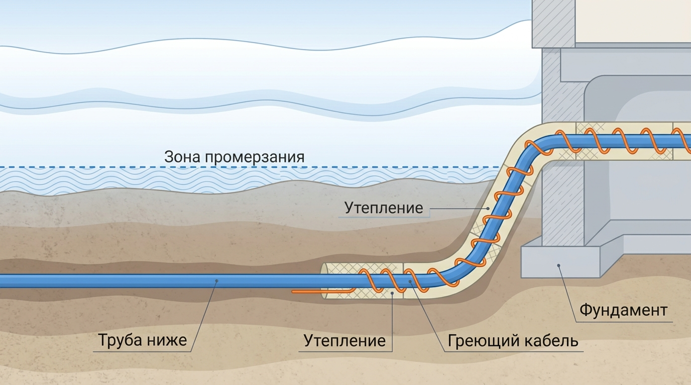 Защита водопроводной трубы от промерзания в грунте у частного дома