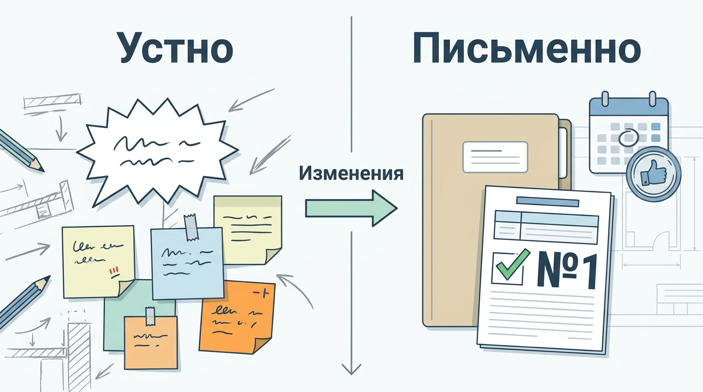 Сравнение устных изменений и письменной фиксации изменений в смете